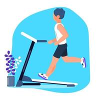man springer på löpbandet i gymmet. aktivitet, fitness, gå ner i vikt program vektor i platt stil. löpning och jogging koncept.
