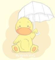 süße Baby Ente mit Regenschirm vektor