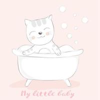 süßes Baby Katze Cartoon Schaumbad vektor