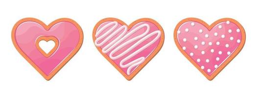Alla hjärtans dag dekorerad med kakor uppsättning vektorillustrationer. isande hjärtan. vektor
