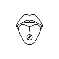 orale Medikation. Symbol für die Pille auf der Zungenlinie. Vektor