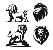 Löwenmaskottchen, schwarzes Emblem-Design.