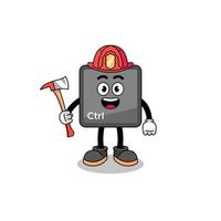 karikaturmaskottchen des feuerwehrmannes der tastatursteuertaste vektor