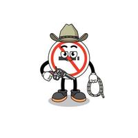 tecken maskot av ingen rökning tecken som en cowboy vektor