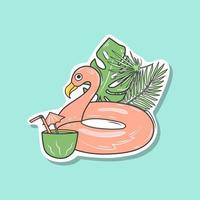 aufblasbares süßes Poolspielzeug. Aufblasbarer Gummiflamingo trinkt Cocktail. Zeichnung im Cartoon-Stil. anwendbar für Sommerfest, Urlaub, Feiertagsbanner-Design. lustiges Poolspielzeug aus Gummi. Vektor