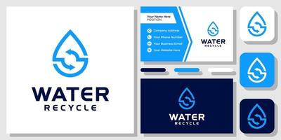 wasser recyceln tropfen aqua frisch ozean mineralöl ökologie logo design mit visitenkartenvorlage vektor