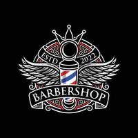 Vintage King Barbershop Vektorlogo und Etikettenvorlage