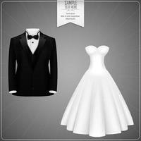 schwarze Bräutigamanzüge und weißes Brautkleid vektor