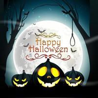glad halloween bakgrund med läskiga ansikte pumpor på fullmåne bakgrund vektor