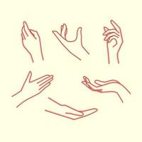 illustration av kvinnors händer med olika gester för skönhet, ansiktshälsa, kvinnovård etc vektor