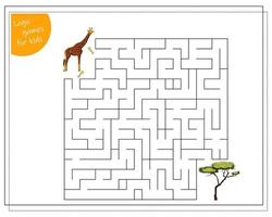 ein Labyrinth-Spiel für Kinder. Hilf der Giraffe, den Baum zu erreichen vektor