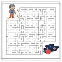 ein Puzzlespiel für Kinder, gehen Sie durch ein Labyrinth, einen Astronauten und eine Rakete vektor