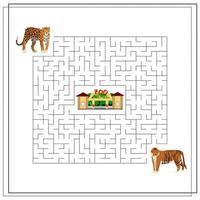 ein Labyrinth-Puzzle-Spiel für Kinder. Hilf mir, durch das Labyrinth zu kommen. Jaguar, Tiger vektor