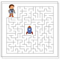 ett pusselspel för barn, gå igenom en labyrint, en astronaut och en raket vektor
