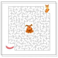 ein Labyrinth-Spiel für Kinder. Führen Sie die Katze durch das Labyrinth zur Wurst, um nicht an den Hund zu gelangen vektor