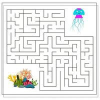 ein Labyrinth-Spiel für Kinder. Führe die Quallen durch das Labyrinth zu den Korallen vektor