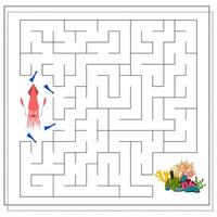 ein Labyrinth-Spiel für Kinder. Führe den Comic-Tintenfisch durch das Labyrinth zu den Korallen vektor