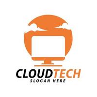 cloud-technologie dekstop computer-speicher-logo-design-vorlage vektor