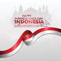 17 augusti. lycklig indonesiska självständighetsdagen gratulationskort. viftande indonesiska flaggan isolerad på en bakgrund vektor