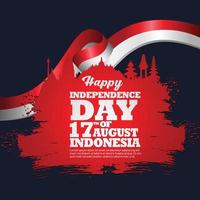 17. August. glückliche grußkarte zum indonesischen unabhängigkeitstag. schwenkende indonesische Flagge isoliert auf einem Hintergrund vektor