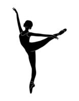 Balletttänzerin Ganzkörperform, vektorisolierter Schatten, einfache schwarze Silhouettensymboldekoration. Tutu-Zeichen-Logo-Design, grafische sportliche Position, Ballerina-Passform, schöne elegante Damenzeichnung.
