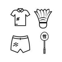 Badminton-Icon-Set. wie Uniformen, Federbälle, Schläger. Liniensymbolstil. geeignet für Badminton-Symbol. einfaches Design editierbar. Design-Vorlagenvektor vektor