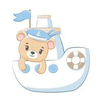 süßer Teddybär auf dem Schiff. vektorillustration einer karikatur. vektor