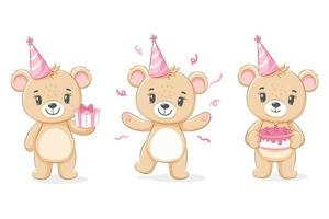 en söt nallebjörn önskar dig en grattis på födelsedagen. för en tjej. vektor illustration av en tecknad film.