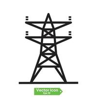 Gitterturm und Freileitung isoliertes dünnes Liniensymbol. Vektor zweiphasige Sendemasten Stromleitungen Gliederungszeichen. Strommastkonstruktion, Stahlgitterturm zur Unterstützung der Stromleitung