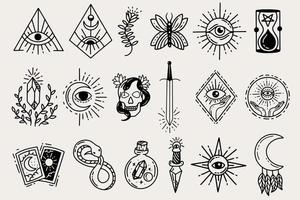 set sammlung mystisch himmlisch clipart symbol raum gekritzel esoterische elemente vintage illustration vektor