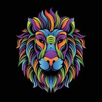 Löwenkopf mit dichtem Fell. charakterillustrationen mit bunter zeichnung oder wpap-stil. zum Bedrucken von T-Shirts, Tattoos, Maskottchen, Logos, Postern und Merchandise. vektor