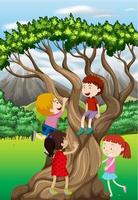 Barn som klättrar träd i parken vektor