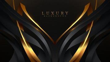 goldene kurvenlinie auf schwarzem luxushintergrund mit glitzernder lichteffektdekoration. vektor