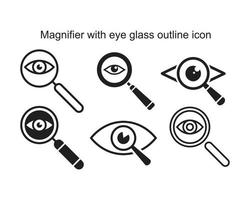 förstoringsglas med ögonglas kontur ikon mall svart färg redigerbar. förstoringsglas med ögonglas kontur ikon symbol platt vektorillustration för grafik och webbdesign. vektor