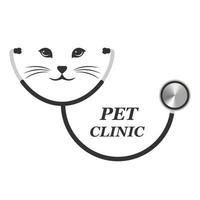 Tierklinik-Logo. Katzenmaulkorb in einem Stethoskop. vektor