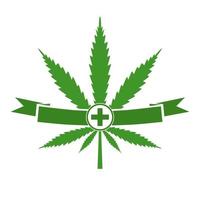 Hanfblatt mit grünem Kreuz und Banner, Symbol für medizinisches Marihuana. vektor