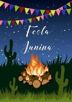 Festa junina-affisch med lägereld vektor