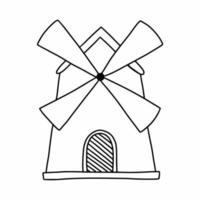 alte Mühle. Vektorillustration im Doodle-Stil. handgezeichnetes Symbol. vektor