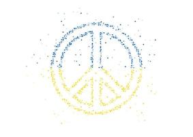 abstrakte geometrische kreispunktmusterpartikelfriedenssymbolform mit ukraine nationalflagge, vr technologie friedlich beten und kriegsdesign goldfarbe illustration auf weißem hintergrund mit kopienraum stoppen vektor