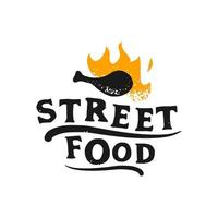 street food kött låga typografi för restaurang café bar logotyp design vektor