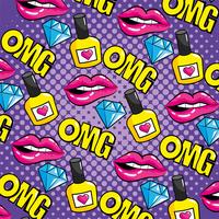 Pop-Art Lippen und Omg Nachricht nahtlose Muster vektor