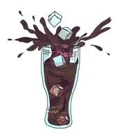 Doodle Cola-Getränk in einem Glas- und Eisvektor vektor
