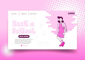 Rosa zurück zu Schulwebdesign und Landing Page vektor