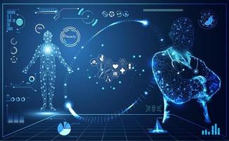 abstrakte gesundheit medizinische wissenschaft bestehen arzt digitale futuristische virtuelle hologrammbehandlung, medizin- und kommunikationssystemverbindungsverbindung auf hallo-tech-blauem hintergrund.vektor vektor