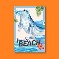 Party Beach Whale Summer Affisch vektor