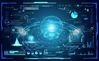 abstrakt teknologi ui futuristiskt koncept hud gränssnitt hologram element av digitala data diagram, kommunikation, datorer och cirkel procent vitalitet innovation på hi tech framtida design bakgrund vektor