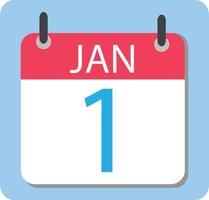1 januar kalender. rotes Kalendersymbol. Neujahrszeichen. flacher Stil. vektor
