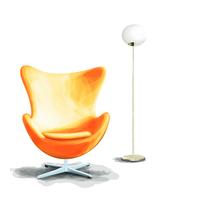 Innenaquarelldekorationsmalerei mit Stuhl und Lampe vektor