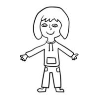 tecknad doodle flicka i en hoody isolerad på vit bakgrund. vektor