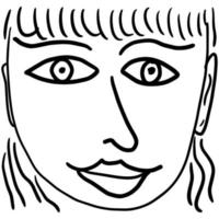 niedliches Cartoon-Hand gezeichnetes Doodle-Gesicht einer Frau isoliert auf weißem Hintergrund. Menschen-Avatar. vektor